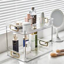 NetHong Storage Makeup Cosmetic Perfume Rotating Organiser Stand Tier Shelf UK - 2 Tier Transparent Cosmetic Makeup Holder Storage - View 3