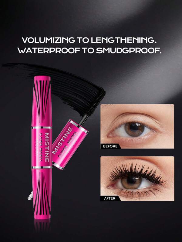 MISTINE Waterproof Mascara Black Volume And Length,24-Hour Curling, Lifting, Lengthening Mascara, No Clump,Smudge-Proof Mascara,Cruelty Free & Vegan Fiber Mascara,Natural Black, 5.5g 1 Count