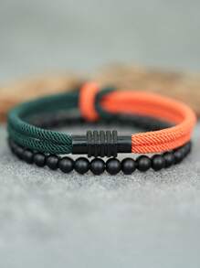 Set da 2 braccialetti da uomo alla moda, bracciale in corda con nodo, fibbia magnetica, colore giallo e rosso