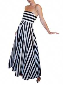 Women Strapless Tube Dress Summer Striped Print A-Line Party Dress For Cocktail Beach Streetwear Aesthetic Clothes