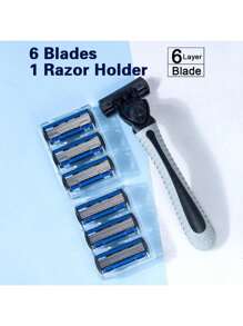 Aparelho de Barbear Manual Masculino com Lâmina de Aço Inoxidável de 6 Camadas para Remoção de Pelos e Cabeça de Barbear Substituível