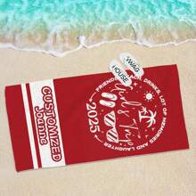 Personalized Girls' Trip Beach Towel - Customizable 2025 Vacation Gift, Any Text, Suitable For Friends, Family And Best Friends - Red With White Print, Fade Resistant Microfiber, Square, Ideal For Beach Vacations And Pool Side Activities, Travel Accessories | Retro Style | Microfiber Fabric, Beach Accessories Summer Holiday Bathroom Decor Beach Essentials