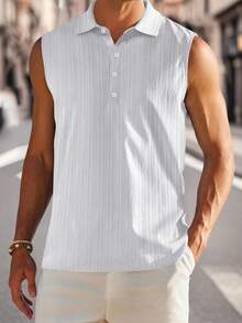 Mens Sleeveless Summer Shirts Beach Tank Tops Button Up Textured Tank Shirt For Vacation - White - View 4