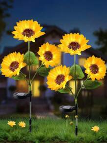1 Peça Luz Solar de Girassol, 3 Luzes Solares de Jardim em Formato de Girassol com LED, Luz Solar Coluna para Uso Externo, Adequado para Quintal, Jardim, Passagem, Pátio, Alpendre, Decoração de Primavera