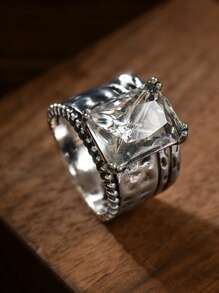 1pc Vintage Bohemian Style Silver Color Ring For Women, Engagement/Wedding/Promise Ring For Daily Wear