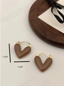 1 Pair European & American Fashion Elegant Design Maillard Heart-Shaped Eardrop Earrings For Women