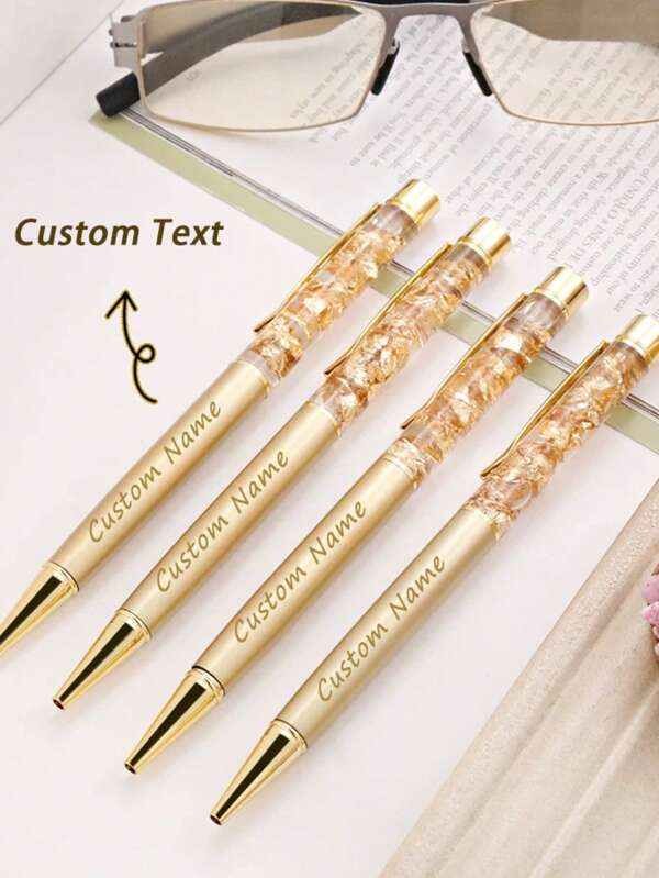 1/5/10/20 pièces Stylo à bille personnalisé en feuille d'or, stylo signature à la mode en or, logo gravé personnalisé, or personnalisé, personnalisé, unique, cadeau de mariage personnalisé, stylo avec nom personnalisé, stylo personnalisé, cadeau idéal personnalisé pour femmes/hommes, cadeau pour elle, petit ami, petite amie, famille, amis, enfants, étudiants, employés, clients, fête des pères, remise des diplômes, mariage, fournitures scolaires