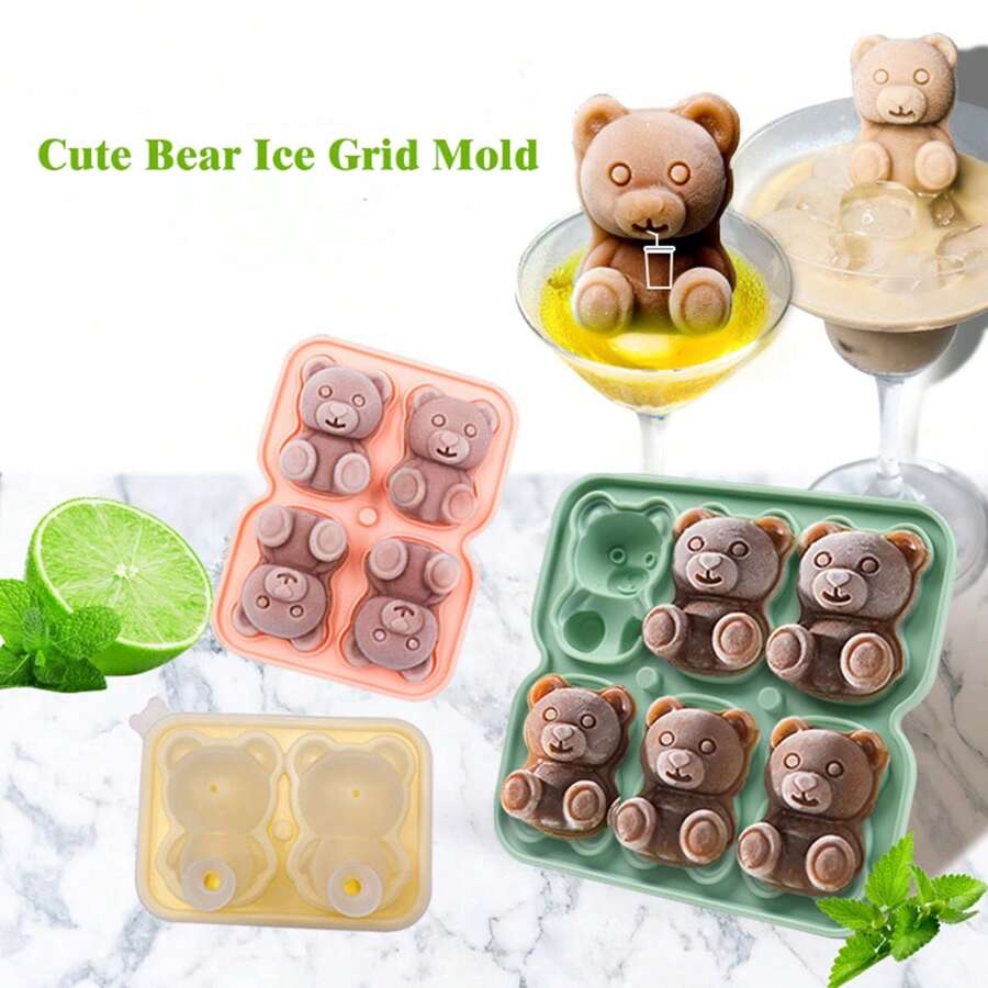 1pc Bear Shape Silicone Ice Cube Tray, Ice Cream/Ice Ball Mold