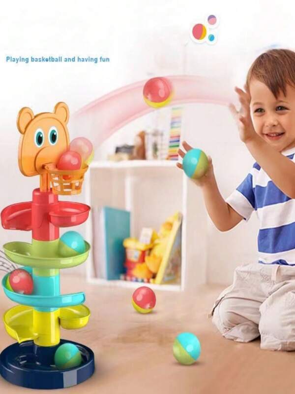 Aro de Basquete Infantil Rotativo com Trilho Deslizante e Bolas Deslizantes, Brinquedo Interativo para Crianças de 3 a 6 Anos, Brinquedos Educativos Empilháveis, [A Cor Pode Variar]