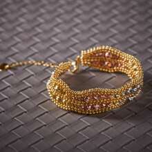 1pc Women Multicolor Copper Bead Woven Double Row Pearl Chain Wave Bracelet, Suitable For Daily And Party Wear