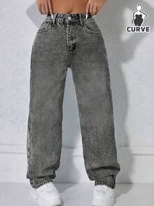 Celana Jeans Wanita Gaya Retro Kasual Longgar dengan Potongan Lurus - Light Grey - View 5