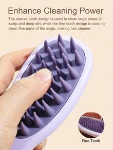 1 件装干湿两用梳子，双齿手柄洗发梳，长柄洗发梳，双用途头皮按摩清洁洗发梳，促进头发生长，柔软硅胶头皮清洁梳，干湿两用，返校必备，旅行必备，女士美发配件，梳子 - 彩色 - 查看 6
