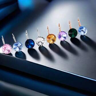 Multicolor Crystal Round Drop Dangle Earrings For Women, Sparkling Hoop Stud Earrings, Elegant Fashion Jewelry Gift For Girls And Ladies