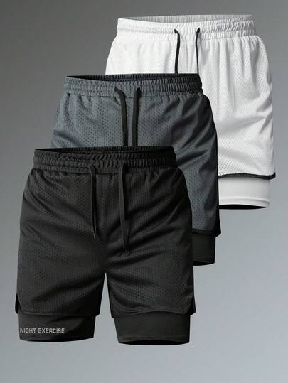 1 件男士短裤，夏季运动速干弹力休闲健身跑步压缩打底裤，带字母印花