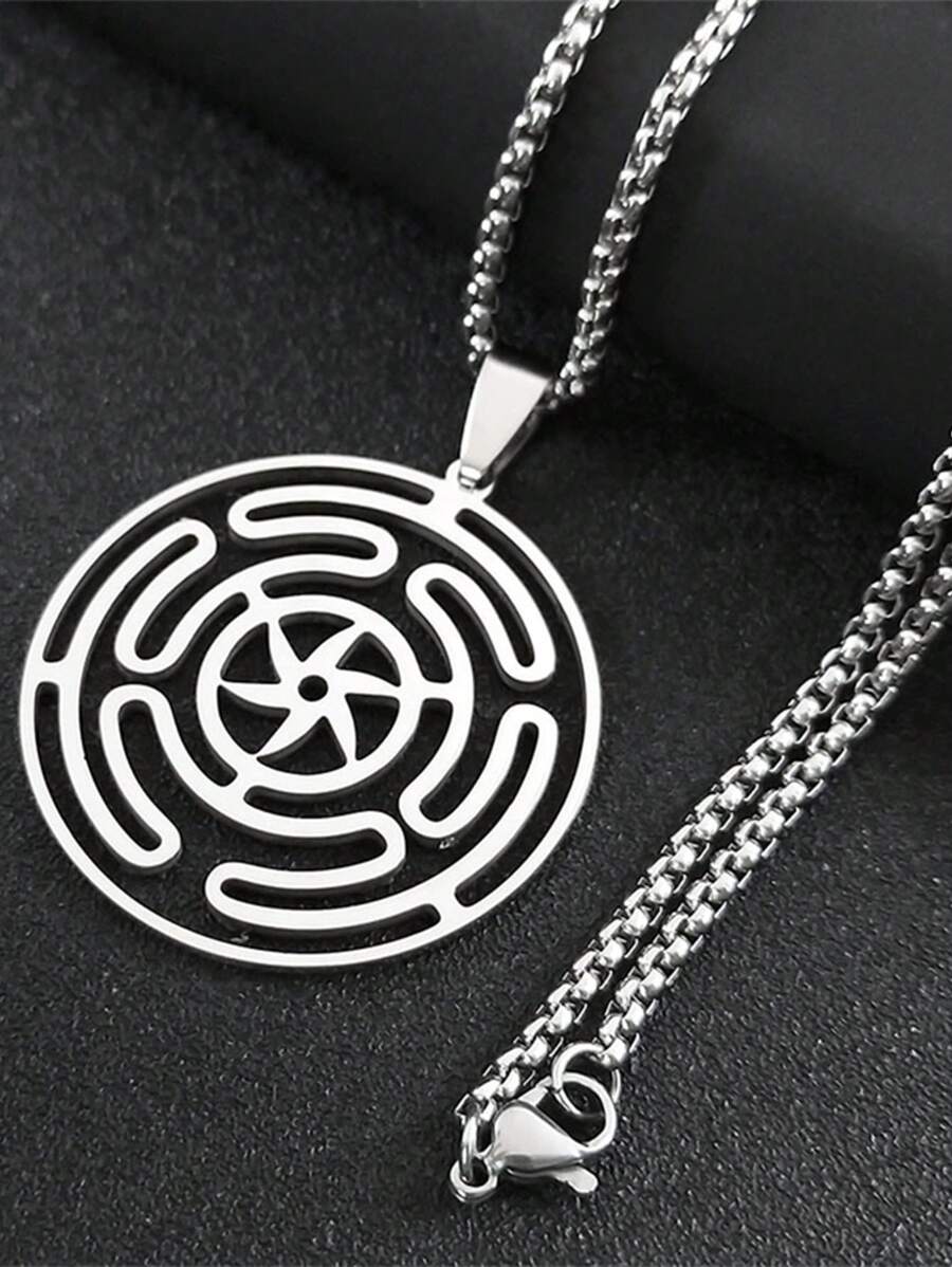 Colar Pingente de Roda de Hécate de Aço Inoxidável, Símbolo Mágico do Strophalos de Hécate, Pingente do Logotipo