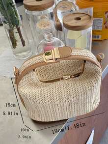 Women's Bohemian Style Straw Woven Tote Bag, Beach Handbag - Beige - View 4