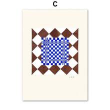 1 件无框墙面艺术海报条纹女孩黑猫花瓶几何蓝色墙面艺术帆布画海报和印刷品墙画适用于客厅装饰复古 - 彩色 - 查看 39