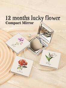 【2025新款】Ins风高级感花漾月子化妆镜|仙女必备双面镜|便携方形PU皮镜子|高颜值生日礼物