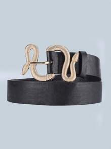 1pc Fashion Golden Snake Buckle PU Leather Belt, Unisex Suitable For Party Casual Daily Commute Holiday Accessory