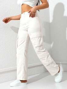 pantalon cargo de talle alto recto - Blanco - Ver 2