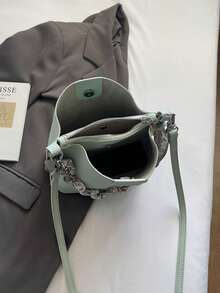 Fashionable Minimalist Large Capacity Bucket Bag, Lightweight And Versatile PU Leather Women Shoulder Bag - Blue - View 7