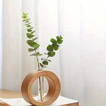 Wooden Flower Vase - Handcrafted Desktop Decoration For Home & Bedroom, Unique Gift For Birthday, Wedding, Graduation Home Decor Room Decor Glass Vase - Khaki - View 1