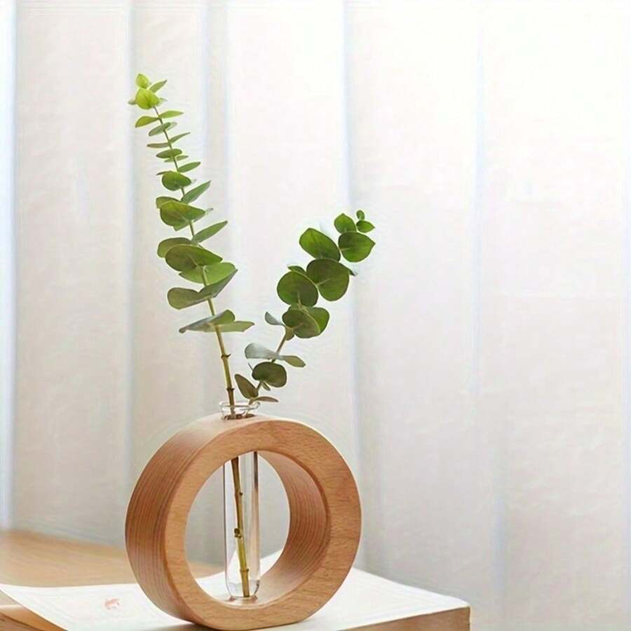 Wooden Flower Vase - Handcrafted Desktop Decoration For Home & Bedroom, Unique Gift For Birthday, Wedding, Graduation Home Decor Room Decor Glass Vase - Khaki - View 1
