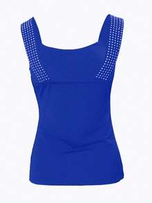 ChicMe Square Neck Rhinestone Sleeveless Tank Top For Women Basic Versatile Slim Fit Sparkly Camisole - Blue - View 2