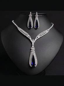1 Set/3pcs Elegant Luxury Water Drop Shaped Sparkling Zirconia Inlay, Full Paved Crystal Jewelry Set Including Earrings, Necklace, Women Jewelry Accessories For Summer Ball, Mother's Day Gift, Bridal/Bridesmaid Wedding Party