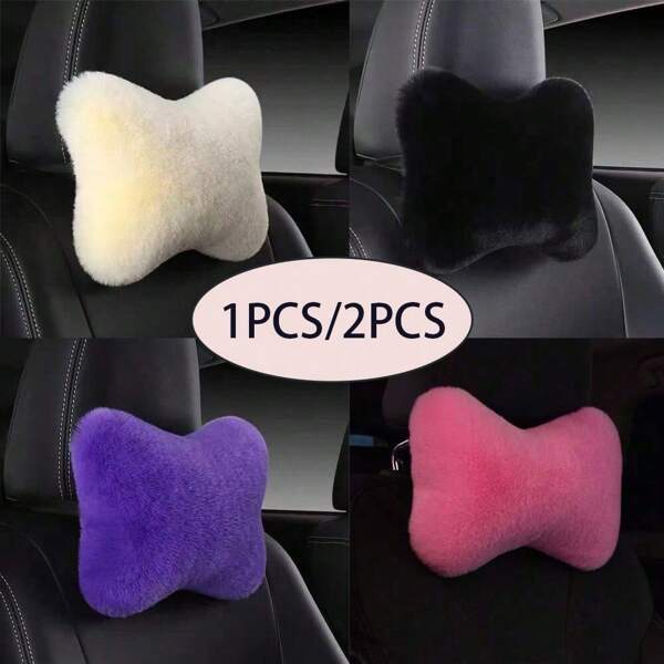 2pcs Plush Comfortable Car Neck Pillow Headrest