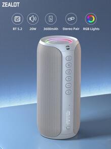 ZEALOT ZEALOT S32MAX 20W kabelloser Lautsprecher, tragbarer Outdoor-Lautsprecher, Bluetooth-Lautsprecher, integrierter 3600mAh Akku, mit RGB-Farbbeleuchtung, kann 8 Stunden spielen, kompatibel mit SD-Karte/USB/AUX, serielles Kopplungsmodus, geeignet für Smartphone/Tablet/TV/Computer, ideal für Outdoor-Partys/Radfahren/Tanzen/Strand