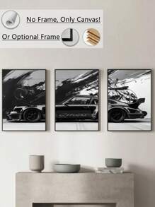 3Pcs/Set, Optional Frame, High Quality Print Painting, Retro Style, Sports Car, Nostalgia, Car Lovers, Wall Art Poster, Home Decoration, Suitable For Living Room, Sofa, Bed, Hallway, Bedroom, Bathroom, Office, Perfect Art Gift, PVC Rigid Pipe Safety Packaging ,Wall Art With Frame