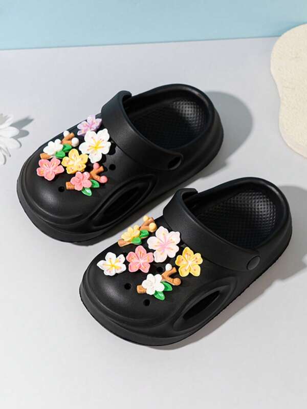 Summer Soft Bottom EVA Slip-On Cute Simple Floral Indoor/Outdoor Non-Slip Breathable Hollow Sandals For Toddlers & Kids, Back To School