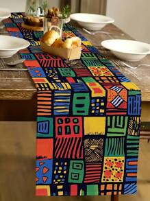 1pc African Printed Table Runner, Colorful Abstract Geometric Printed Table Runner, Kitchen Dining Room Decor, Holiday Decoration, Home Party, Wedding, Outdoor Dining Table, Coffee Table Decor