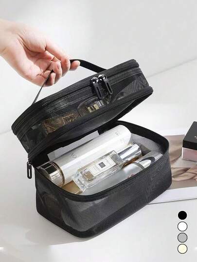 1 件双层网眼化妆包，便携式旅行化妆包，夏季大容量洗漱包，PVC 收纳袋，可收纳化妆品、护肤品、毛巾、口红、小物品，适合旅行、游轮、宿舍、伴娘礼物、母亲礼物、生日礼物、送给朋友和老师的礼物、婚礼季节、情人节礼物