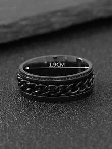 1pc Fashionable Hip-Hop Embossed Chain Gear Rotatable Stainless Steel Men's Ring - Black - View 4