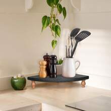 1 pezzo Scaffale d'angolo in legno rustico, piedistallo, mensola ad angolo stile fattoria, portasapone, vassoio da bagno, espositore rialzato in stile rustico nero per decorazione tavolo da caffè, cucina/bagno/sala da pranzo