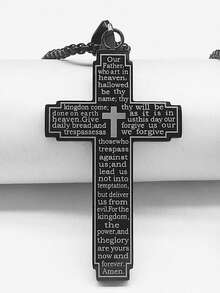 1pc Stainless Steel Cross Pendant Engraved Bible Necklace For Men Women Catholic Prayer Lucky Amulet Jewelry - Silver - View 9