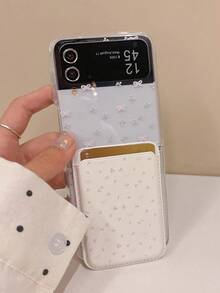 Ốp lưng điện thoại sạc từ tính họa tiết hoa nơ dễ thương tương thích với Galaxy Z Flip 6 5 4 3 Flip6 Flip5 Flip4 Flip3 Ốp lưng ví đựng trong suốt - Nơ hoa - Xem 3