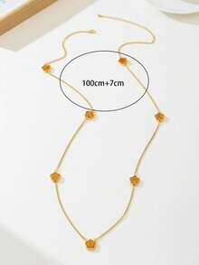 1 pieza Colgante elegante de trébol de cinco hojas con gota de aceite naranja y suerte, collar largo para mujer - Naranja - Ver 6