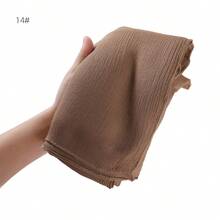 1条轻薄褶皱女士纯色卷边围巾，柔软透气马来西亚披肩，可搭配连衣裙