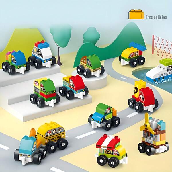 4 In 1 Cute City Traffic Building Blocks For Toddlers To Build Cars - Easy-Grip, Child-Safe Design For 3 Up - Creative STEM Learning And Fine Motor Skill Development , Birthday Gift Toys