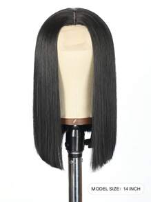 14 Inch Black Bob Wig Middle Part Glueless Synthetic Lace Wig Shoulder Length Short Straight Bob Wigs No Bangs For Women Daily Party Use