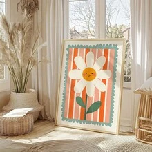 Blumenillustration, Kinderzimmer Dekor Gemälde, Drucke, Geschenk für sie, Kinder, leuchtend bunte Blumen, ohne Rahmen - Verschiedenfarbig - Übersicht 4