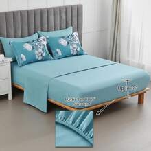 7 Pieces Floral Yellow/Aqua/Navy Blue Floral Comforter Set Queen King Bed In A Bag Botanical Floral Comforter Soft Soft Microfiber Complete Bedding Sets For Fall And Wedding Items,Valentines Day Home Bed Room Decor,Easter Gifts,Mothers Day Gift,All Season - 青色 - 查看 3