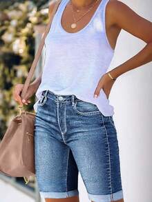 Quần short denim nữ thời trang thường ngày, thích hợp cho mùa xuân/hè. - Rửa trung bình - Xem 4