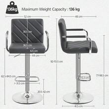 Bar Stools Set Of 2, PU Leather Adjustable Swivel Barstools, Dining Stools With Footrest For Kitchen Island Counter/Home Bar, Dark Grey - Dark Grey - View 3