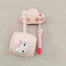Sanrio Sanrio 2 Pieces/3 Piecescartoon Mouthwash Cup Set, Used For Household Bathroom Storage, Wall Mounted Toothbrush Holder, Used For Household Toothbrush Cup Cleaning, PP Cup Toothbrush Holder, Non Punched Cup Toothbrush Wall Mounted
