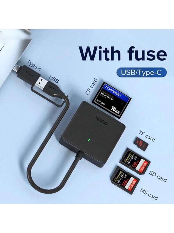 Leitor de Cartão Multifuncional Llano USB 3.0 & USB-C - Suporta SD/TF/CF/MS, Transferência de Alta Velocidade de 5Gbps com Indicador LED