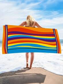 1 buc. Prosop de plajă cu dungi curcubeu - Prosop extra mare 100% microfibră, cu uscare rapidă, pentru adulți, ușor și rezistent la nisip, perfect pentru călătorii, înot și camping, decor de baie pentru vacanță de vară, articole esențiale pentru plajă